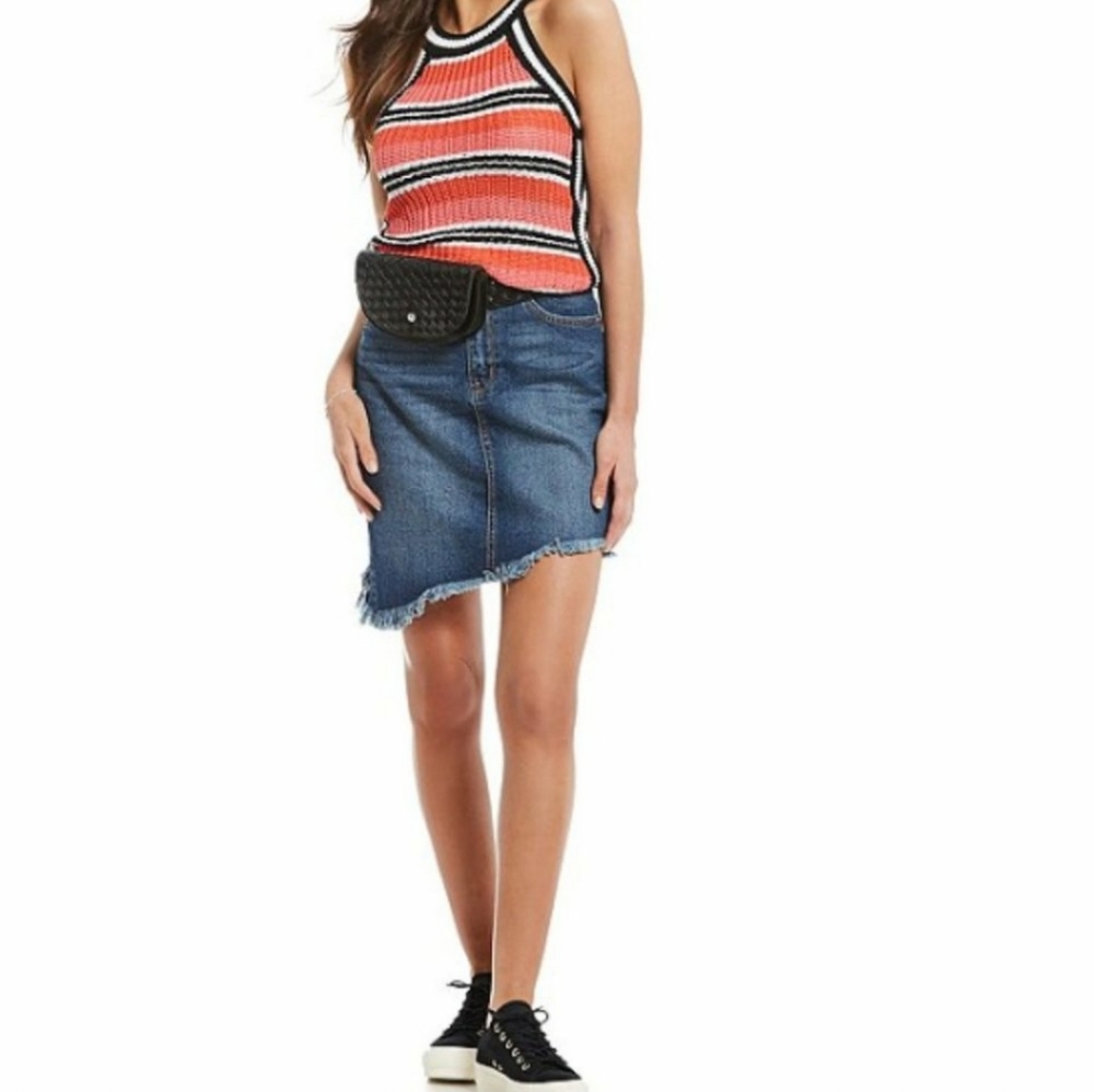 NWOT ELLA MOSS Denim Asymmetrical Mini Skirt Raw Hem Size 27